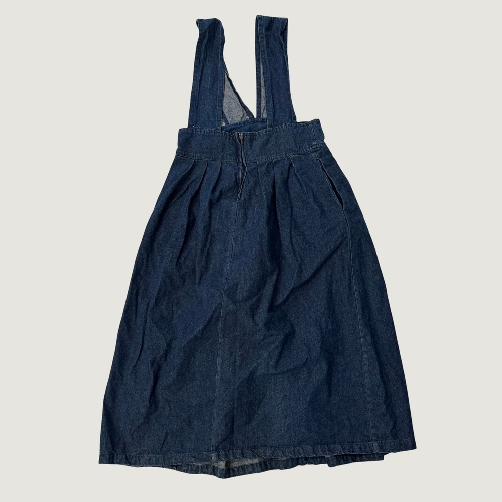 Vintage Women's Size 12 Denim Jumper Dress Dark Wash Pinafore Pleated Cotton